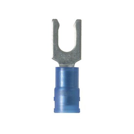 Panduit Fork Terminal, #8 Stud Size, 14 AWG, 600 V, Nylon Insulated, Blue, 100 PK PNF14-8LF-C